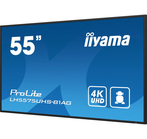 Iiyama ProLite LH5575UHS-B1AG Monitor de Señalización Digital 55" UHD 4K (3840x2160) IPS 500 cd/m², 24/7, Android 11, Wi-Fi, LAN, 2x10W Altavoces, Paisaje/Retrato
