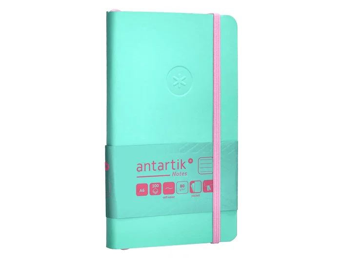 Antartik Cuaderno A6 Tapa Blanda Rayas 100 Hojas 80gr FSC Rosa y Turquesa