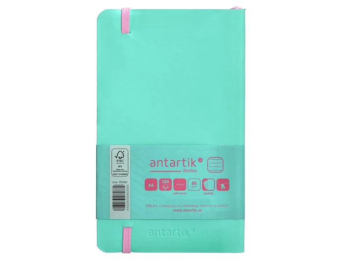 Antartik Cuaderno A6 Tapa Blanda Rayas 100 Hojas 80gr FSC Rosa y Turquesa