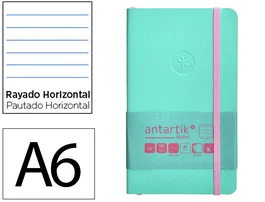 Antartik Cuaderno A6 Tapa Blanda Rayas 100 Hojas 80gr FSC Rosa y Turquesa