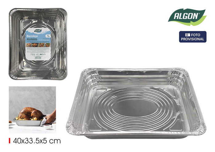 Algon Bandeja Rectangular de Aluminio 40 cm x 33.5 cm x 5 cm (24 Unidades) Algon Bandeja Rectangular de Aluminio 40 cm x 33.5 cm x 5 cm (24 Unidades)