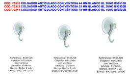 BRINOX Colgador Articulado con Ventosa 53 mm Blanco (Pack de 2)