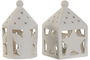 DKD Home Decor Farola Navidad Moderna Blanca Cerámica LED Estrella/Ángel 7.5 x 7.5 x 12.5 cm (12 Unidades)