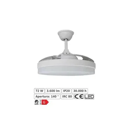Tahití Ventilador de techo 1060 mm con mando a distancia, 6 velocidades y luz LED, blanco