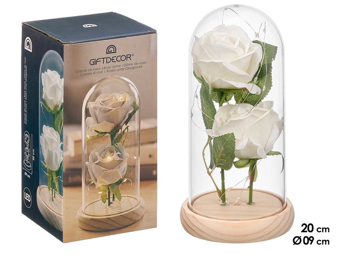GIFTDECOR Cúpula 2 Rosas LED Blanca GIFTDECOR Cúpula 2 Rosas LED Blanca