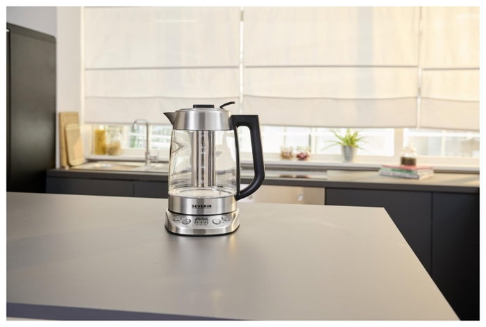 Severin WK 3480 Hervidor de agua y té de cristal Plata / Negro