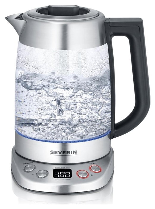 Severin WK 3480 Hervidor de agua y té de cristal Plata / Negro
