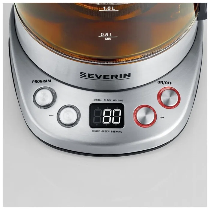 Severin WK 3480 Hervidor de agua y té de cristal Plata / Negro