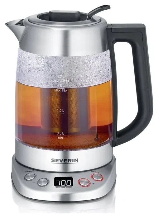 Severin WK 3480 Hervidor de agua y té de cristal Plata / Negro