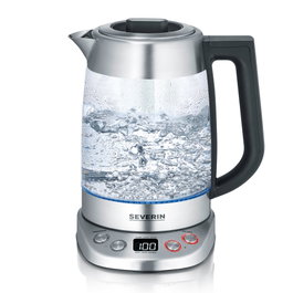 Severin WK 3480 Hervidor de agua y té de cristal Plata / Negro