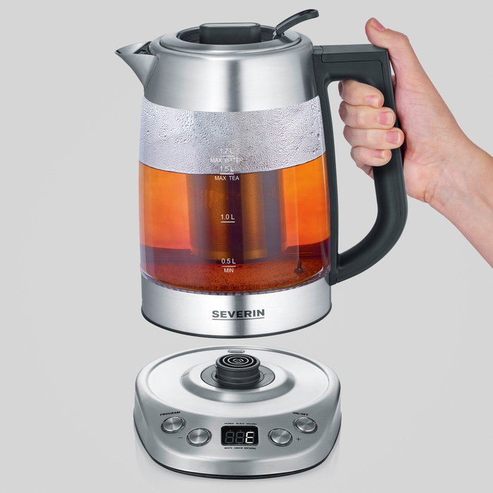 Severin WK 3480 Hervidor de agua y té de cristal Plata / Negro