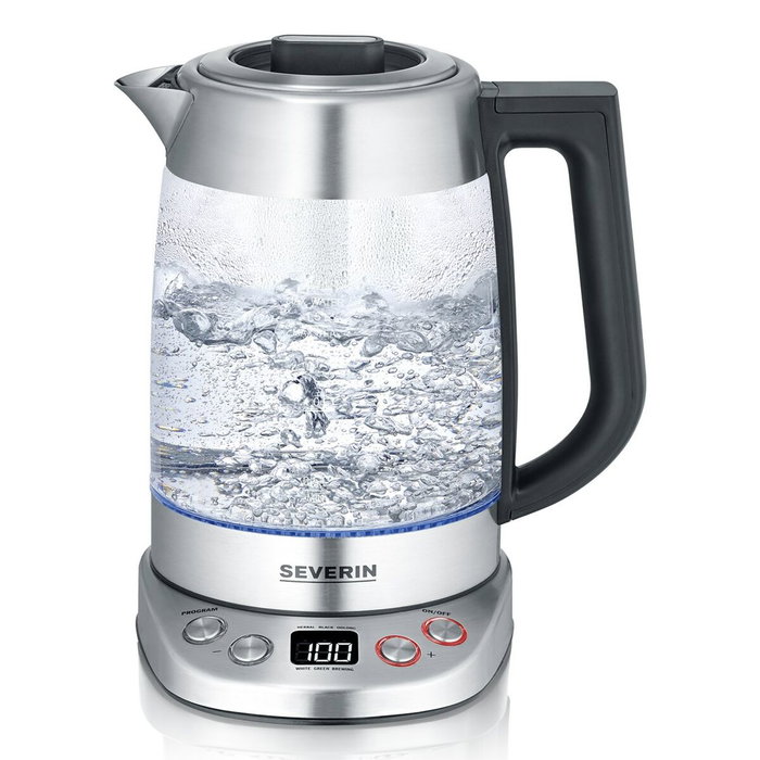 Severin WK 3480 Hervidor de agua y té de cristal Plata / Negro