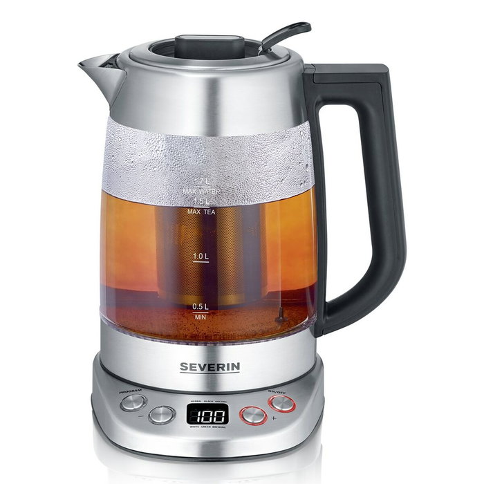 Severin WK 3480 Hervidor de agua y té de cristal Plata / Negro