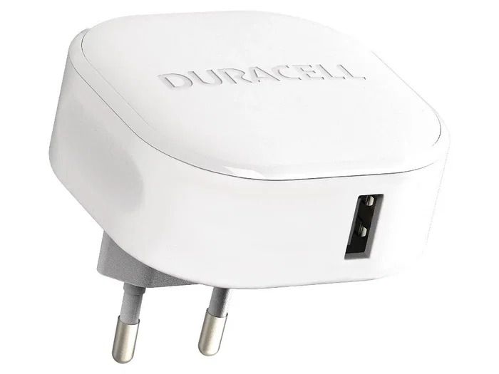 Duracell DRACUSB12W-EU Cargador de Pared, 1 Puerto USB 2.4A, 5V, Blanco, Cargador de Dispositivos Móviles