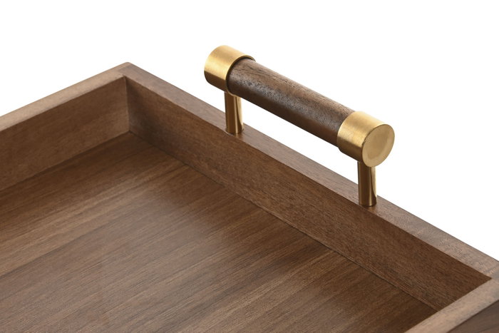 DKD Home Decor Bandeja de Acacia y Metal con Asas Natural y Dorado