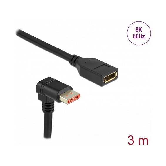 DeLOCK Cable de extensión DisplayPort macho 90° hacia abajo a hembra 8K 60 Hz 3 m