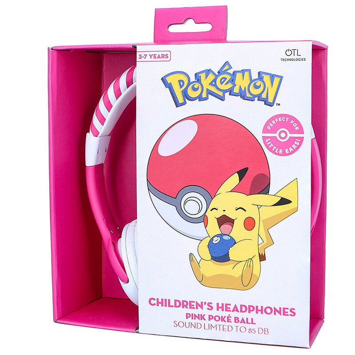 OTL Technologies Auriculares Infantiles Pokemon Pokeball Pink con Volumen Limitado 85dB y Conector Jack 3.5mm para Niños 3-7 Años