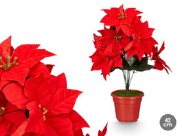 Krist+ Flor de Pascua 42 cm Rojo y Verde con 10 flores y Bandeja de Plástico (Set de 12)