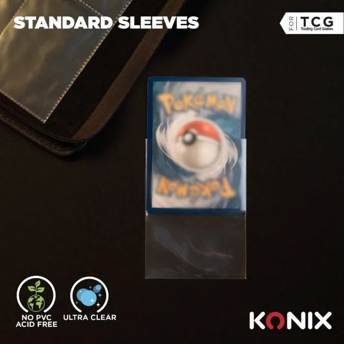 Konix AAAPQ89310 Fundas Estándar para Cartas - 100 Bolsillos, Transparente - Compatible con Magic The Gathering y Pokémon