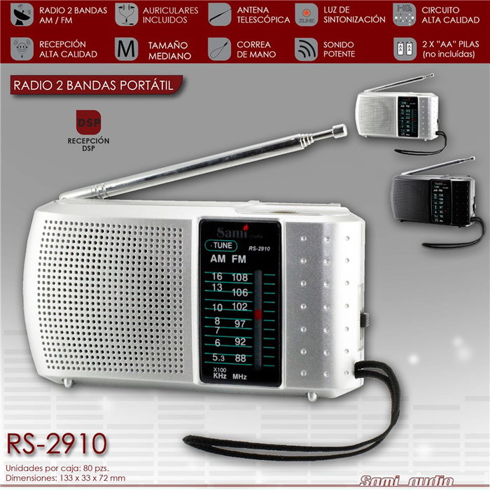 SAMI Radio portátil horizontal de 2 bandas (AM/FM) con auriculares incluidos para escucha personal