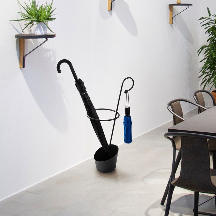 Aberto Design Paragüero 005, Elegante y Duradero, 100% Metal Negro, 34 x 23 x 67 cm