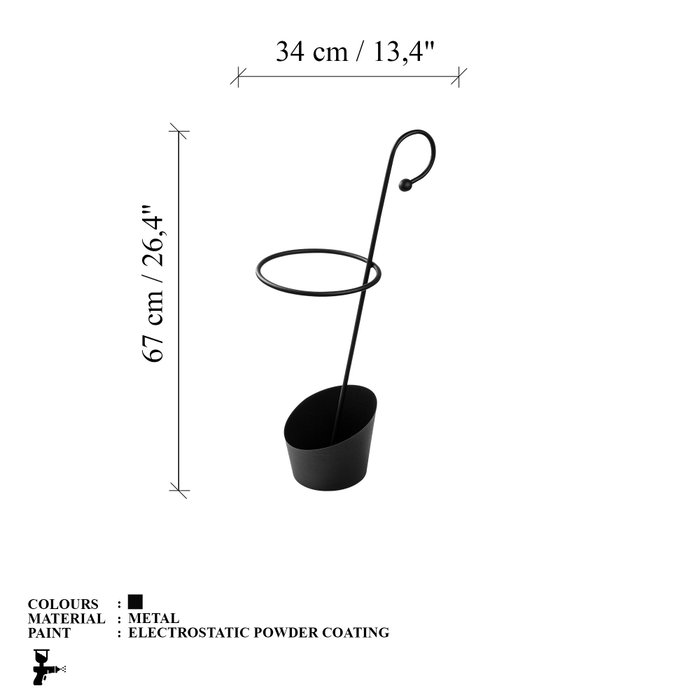Aberto Design Paragüero 005, Elegante y Duradero, 100% Metal Negro, 34 x 23 x 67 cm
