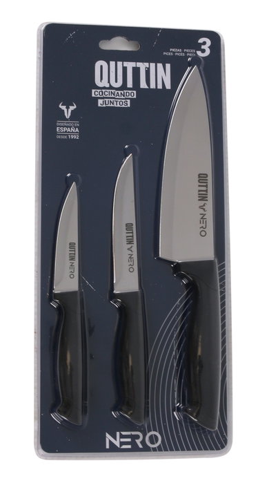 Quttin Set de 3 Piezas Colección Nero con Cuchillo Chef, Multiusos y Pelador