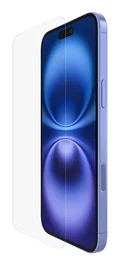 Belkin ScreenForce Protector de Pantalla de Vidrio Templado 9H para iPhone 16 Plus - Transparente, Antibacteriano, Resistente a Impactos y Rayones, 1 Unidad