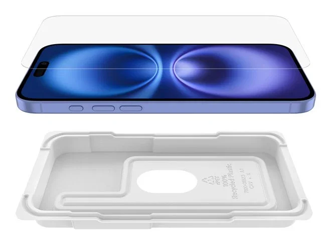 Belkin ScreenForce Protector de Pantalla de Vidrio Templado 9H para iPhone 16 Plus - Transparente, Antibacteriano, Resistente a Impactos y Rayones, 1 Unidad