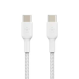 Belkin CAB004BT2MWH2PK Cable USB-C a USB-C Trenzado 2 Metros USB 2.0 480 Mbps Carga Rápida Power Delivery 60W (2 Piezas) - Blanco