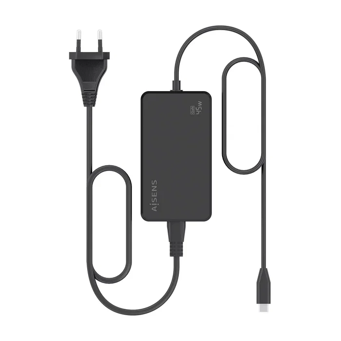 Aisens ASCH-1PD45D067-BK Cargador de Sobremesa GaN 45W USB-C Power Delivery 3.0 Adaptador de Corriente con Cable 1.8m - Negro