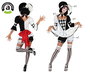 Disfraz Arlequín Mujer Adulto Blanco y Negro Talla XL - Traje de Carnaval, Circo, 4 Piezas (Gorro, Collar, Vestido, Culotte) - Poliéster