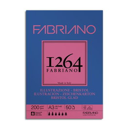 Fabriano Bloc de Dibujo 1264 Bristol Ilustración Encolado Liso A3 200g 50h
