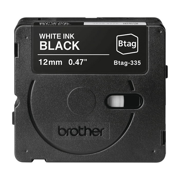 Brother BTAG-335 Cinta Etiquetadora 12mm x 4m Color Blanco sobre Negro - Compatible con P-touch PT-N10, PT-N20, PT-N25BT