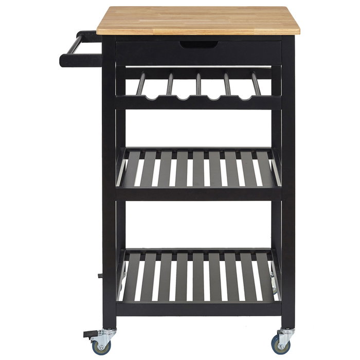 Home Deco Factory Mesa Camarera Industriel con Ruedas Negra Carrito Auxiliar Organización Cocina Botellero Cajón 40x62,5x85,5 cm