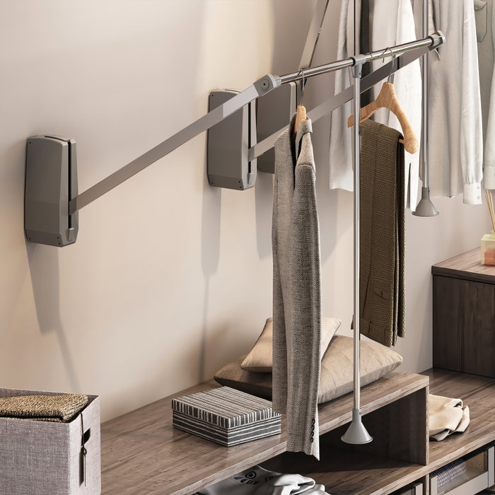 Emuca Colgador abatible para pared Hang, ancho regulable 600-830mm, Acero y Plástico, Cromado