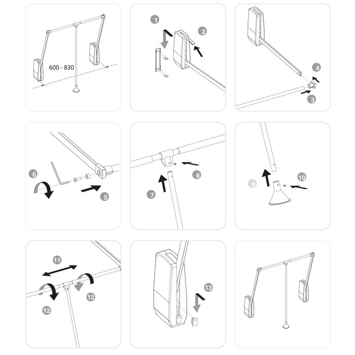 Emuca Colgador abatible para pared Hang, ancho regulable 600-830mm, Acero y Plástico, Cromado