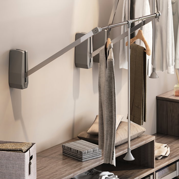 Emuca Colgador abatible para pared Hang, ancho regulable 600-830mm, Acero y Plástico, Cromado