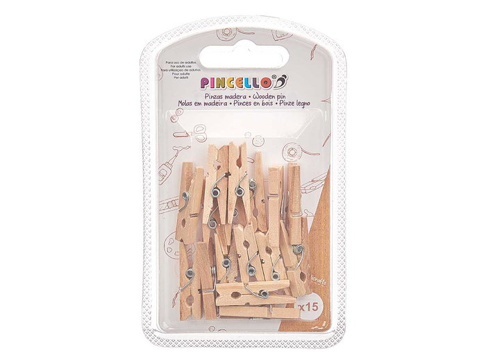 Pincello Set 15 Pinzas Madera Natural Pequeñas 7.5 x 12.5 x 2 cm (Set de 24)