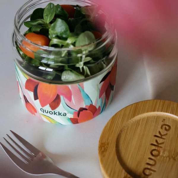 QUOKKA Recipiente de Comida de Cristal 820ml con Funda Deli Spring - Tuppermate Quokka Cristal