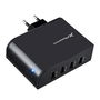 Phoenix Technologies Cargador de Pared 4 Puertos USB 5.1V 6.8A, Adaptador de Carga Rápida Universal para Smartphones, Tablets y Dispositivos USB