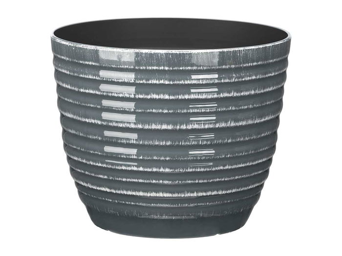 IBERGARDEN Maceta de Plástico (PP) con Rayas, 25 cm de Diámetro, Surtido de Colores (Antracita, Gris, Verde) (Set de 12)