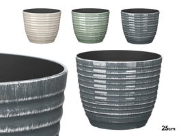 IBERGARDEN Maceta de Plástico (PP) con Rayas, 25 cm de Diámetro, Surtido de Colores (Antracita, Gris, Verde) (Set de 12)