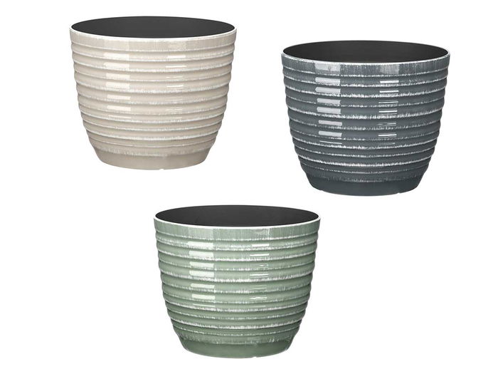 IBERGARDEN Maceta de Plástico (PP) con Rayas, 25 cm de Diámetro, Surtido de Colores (Antracita, Gris, Verde) (Set de 12)