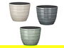 IBERGARDEN Maceta de Plástico (PP) con Rayas, 25 cm de Diámetro, Surtido de Colores (Antracita, Gris, Verde) (Set de 12)