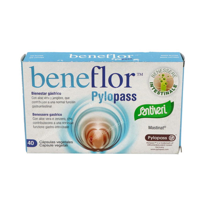 Santiveri Beneflor Pylopass 40 Cápsulas - Lactobacillus Reuteri para Función Gastrointestinal con Aloe Vera y Jengibre Santiveri Beneflor Pylopass 40 Cápsulas - Lactobacillus Reuteri para Función Gastrointestinal con Aloe Vera y Jengibre