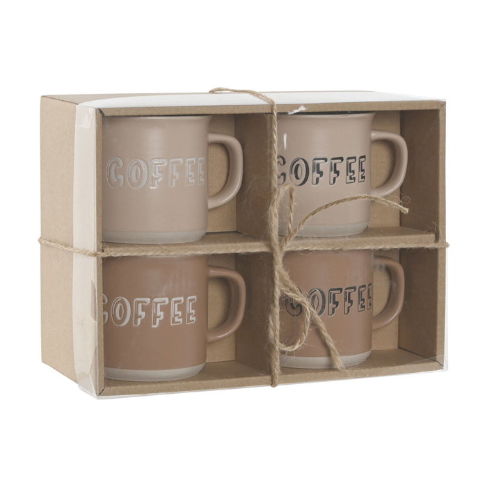 DKD Home Decor Set de 4 Tazas de Gres Marrón 285 ml DKD Home Decor Set de 4 Tazas de Gres Marrón 285 ml