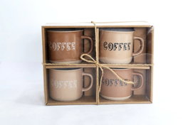 DKD Home Decor Set de 4 Tazas de Gres Marrón 285 ml