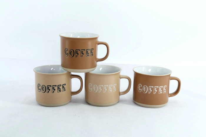 DKD Home Decor Set de 4 Tazas de Gres Marrón 285 ml