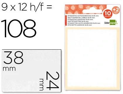 Liderpapel Etiquetas Adhesivas Blancas 24x38 mm (9 unidades por hoja) Liderpapel Etiquetas Adhesivas Blancas 24x38 mm (9 unidades por hoja)